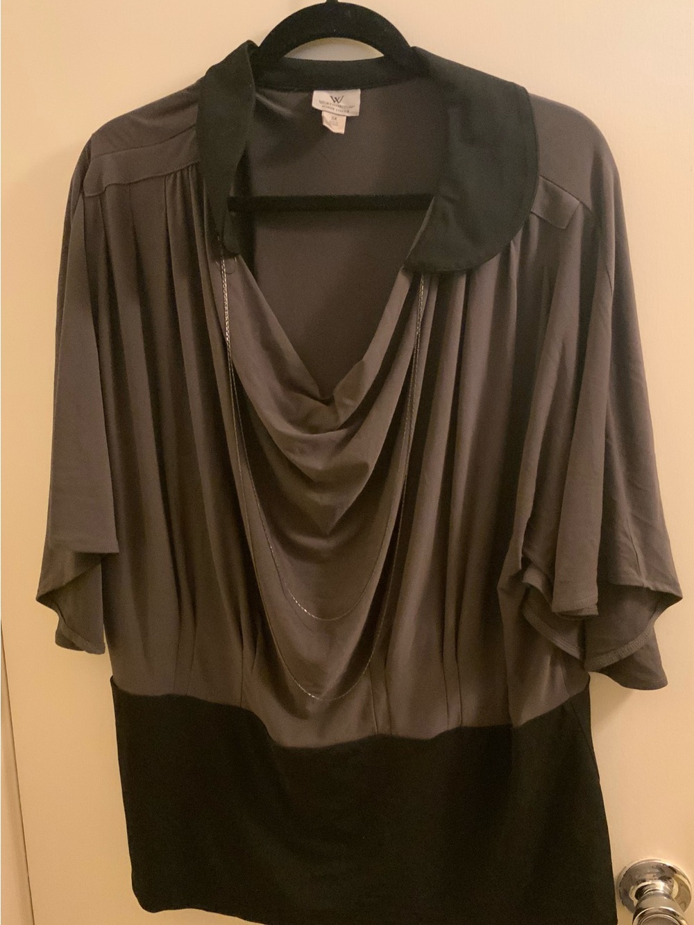 Worthington Draped Cowl Neck Top with Silver Chains